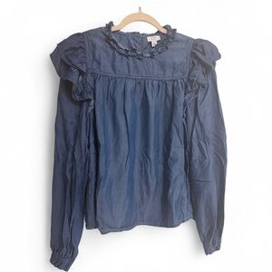 Long Sleeve Ruffle Tencel Top